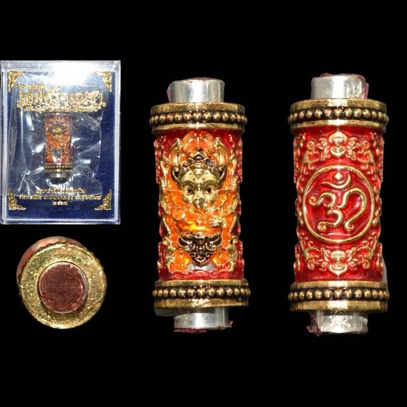 Ganesha Takrut Amulet Thailand Blessed Edition for Success and Obstacle Removal Gold plated and enameled