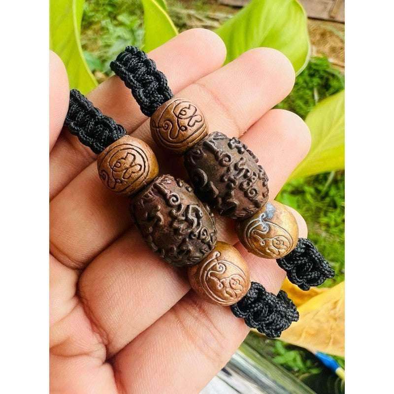 Ghost Amulet Bracelet – Maha Bhuti Yantra Scroll with Adjustable Wax Rope Cord by Phor Than Jarun, Wat Khao Muang Kao