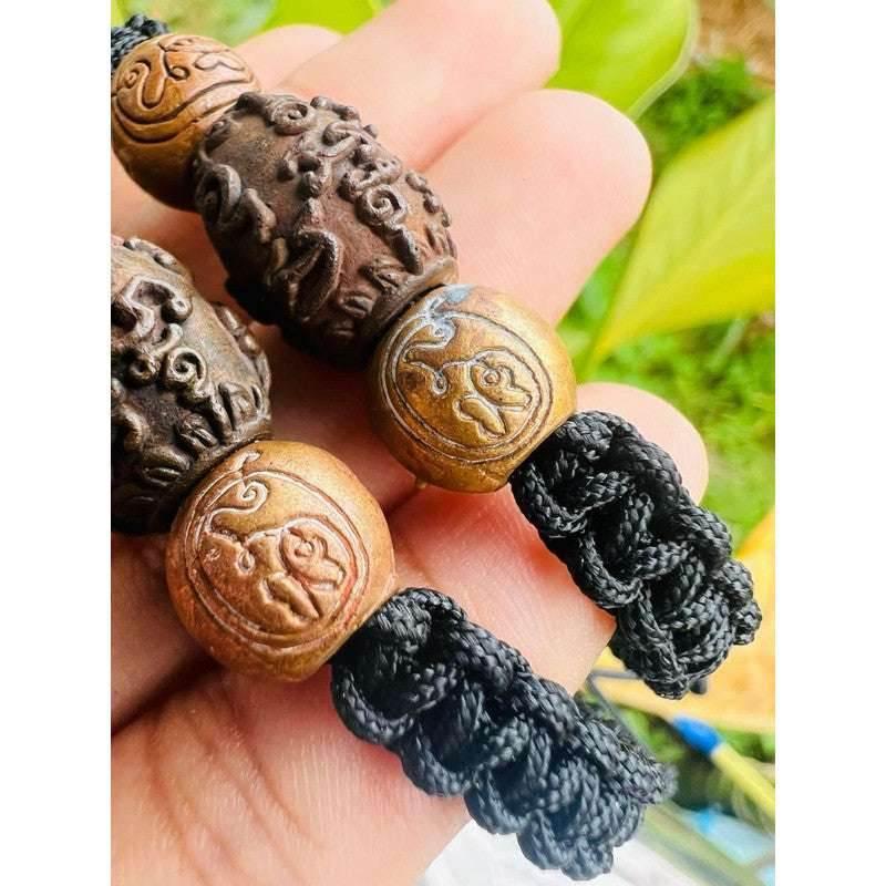 Ghost Amulet Bracelet – Maha Bhuti Yantra Scroll with Adjustable Wax Rope Cord by Phor Than Jarun, Wat Khao Muang Kao