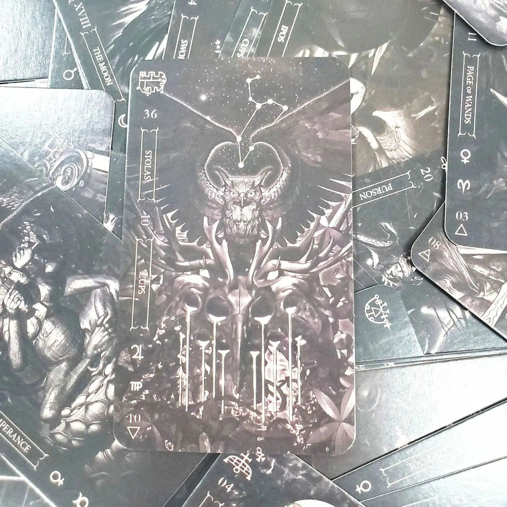 🌑Goetia Tarot in Darkness – Mysterious 78-Card Deck Featuring Lesser Key of Solomon Demons with Modern Psychological Interpretation