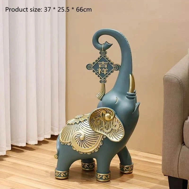Gold Elephant Tray for Keys and Jewelry - Decorative Home Accent Statue Blackish green