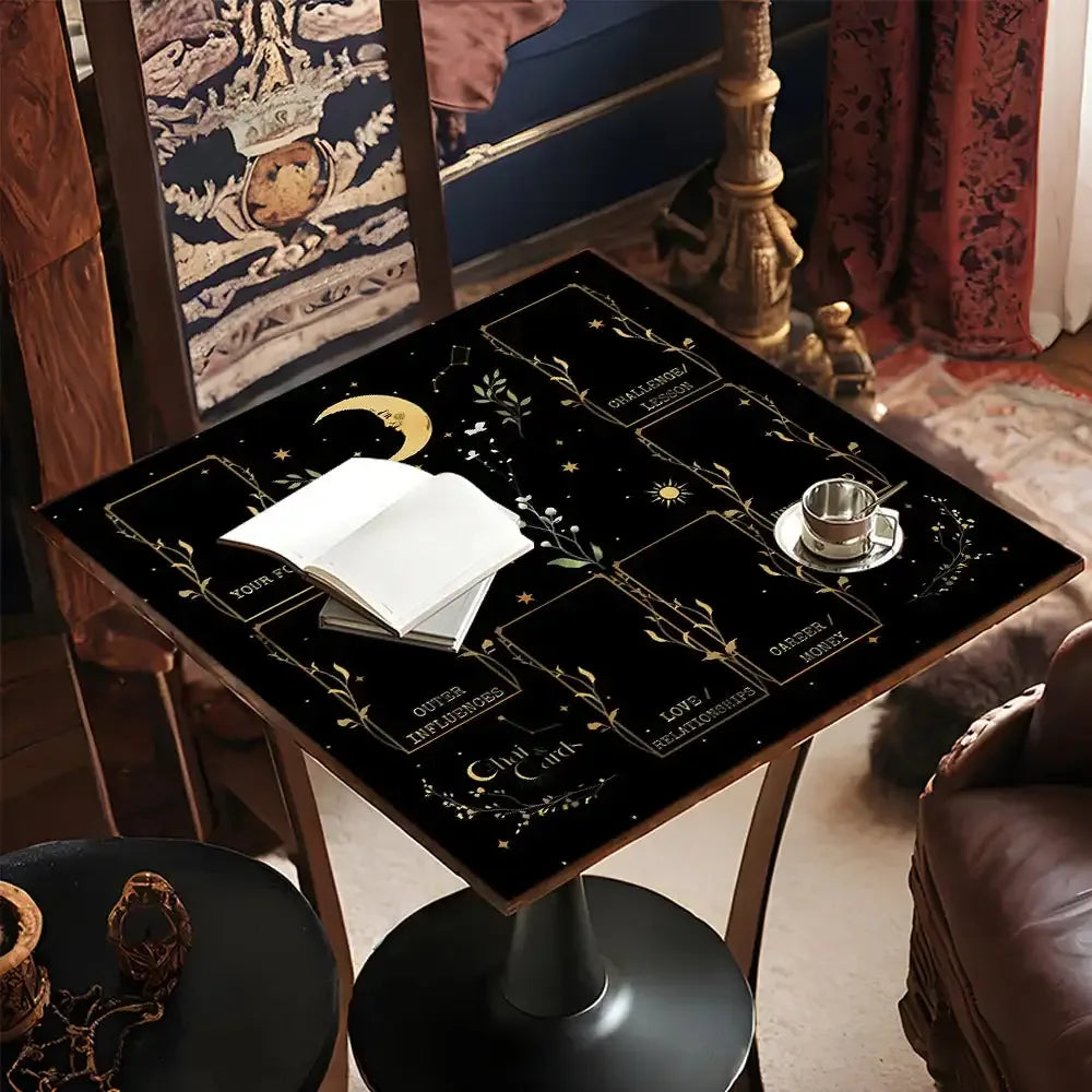 🧿Golden Celtic Cross Tarot Table Cloth – Sacred Moon & Starry Sky Altar Cloth with Vibrant Floral Designs for Divine Tarot Readings