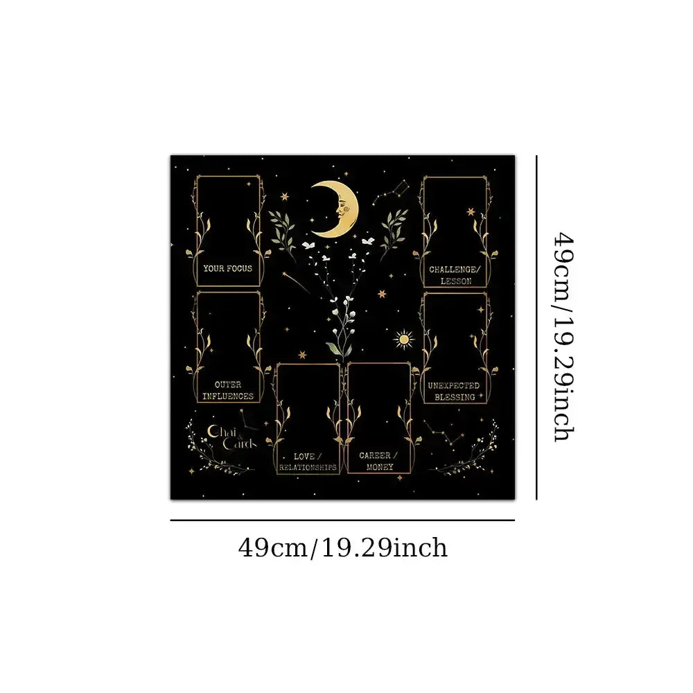 🧿Golden Celtic Cross Tarot Table Cloth – Sacred Moon & Starry Sky Altar Cloth with Vibrant Floral Designs for Divine Tarot Readings 49x49cm