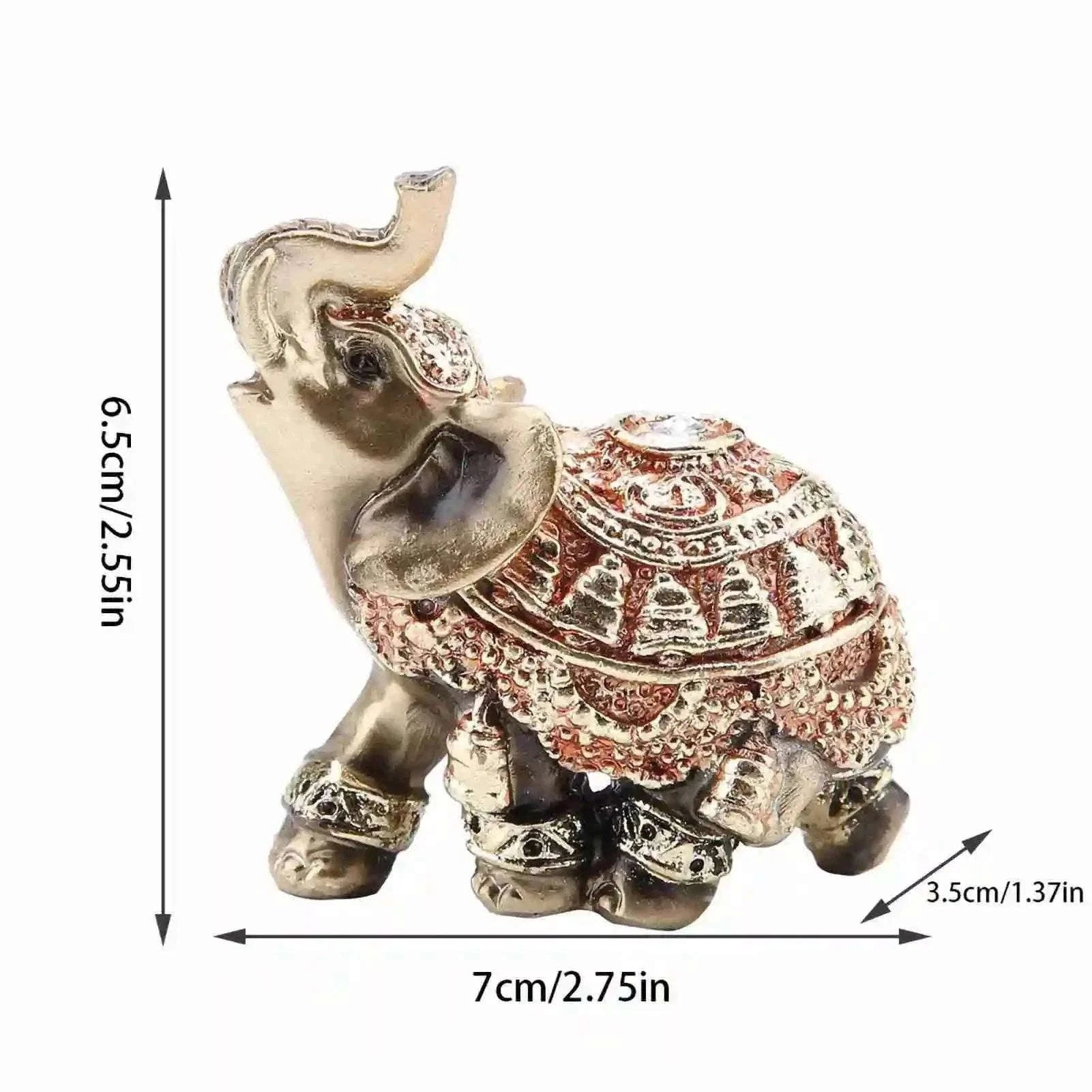 Golden Feng Shui Elephant Statue - Thai Elephant Decor for Wealth, Prosperity & Good Fortune - Elegant Resin Sculpture for Home & Office Décor Small