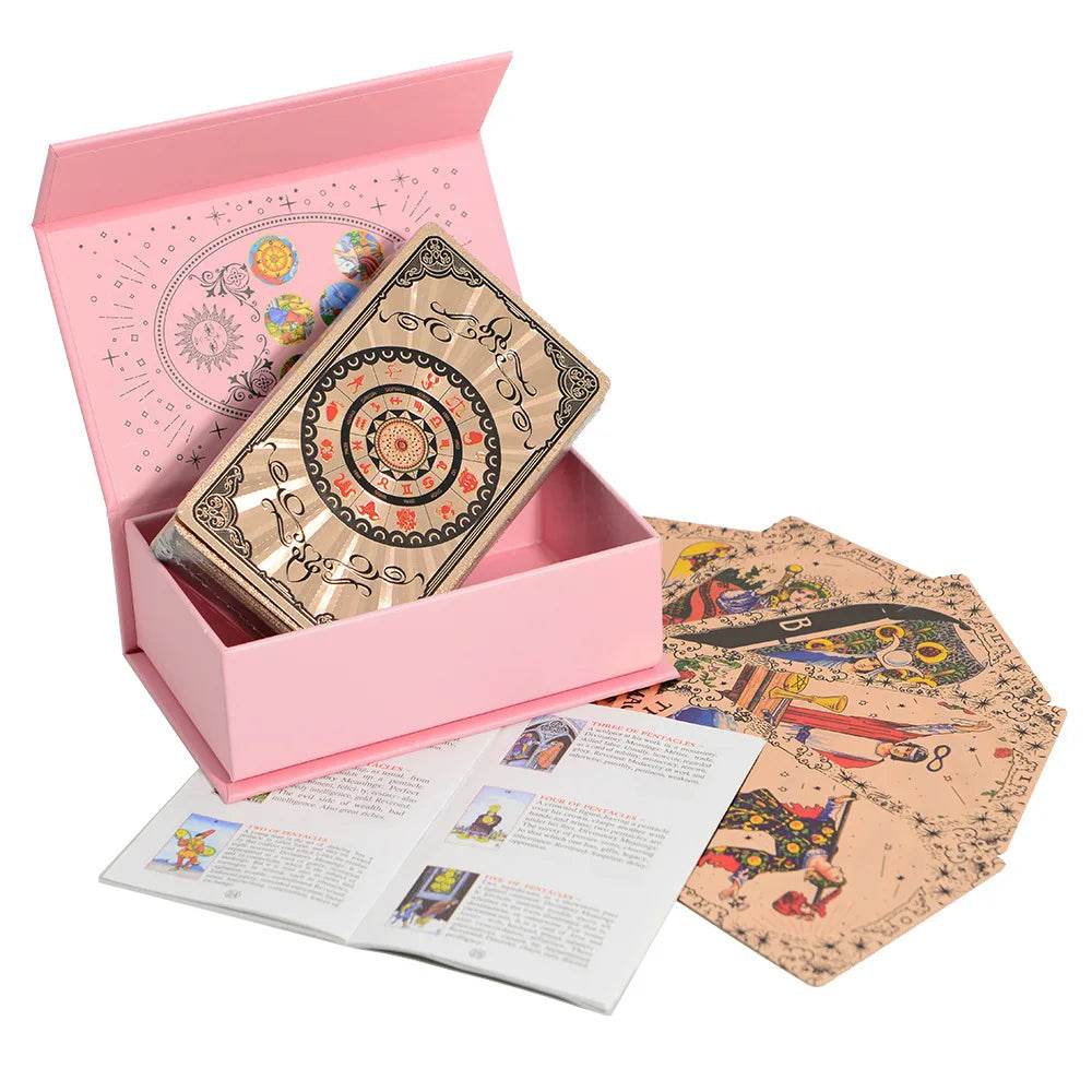 Classic Rose Gold Thai Blessing Tarot Deck - 78 Waterproof & Durable Tarot Cards with Guidebook