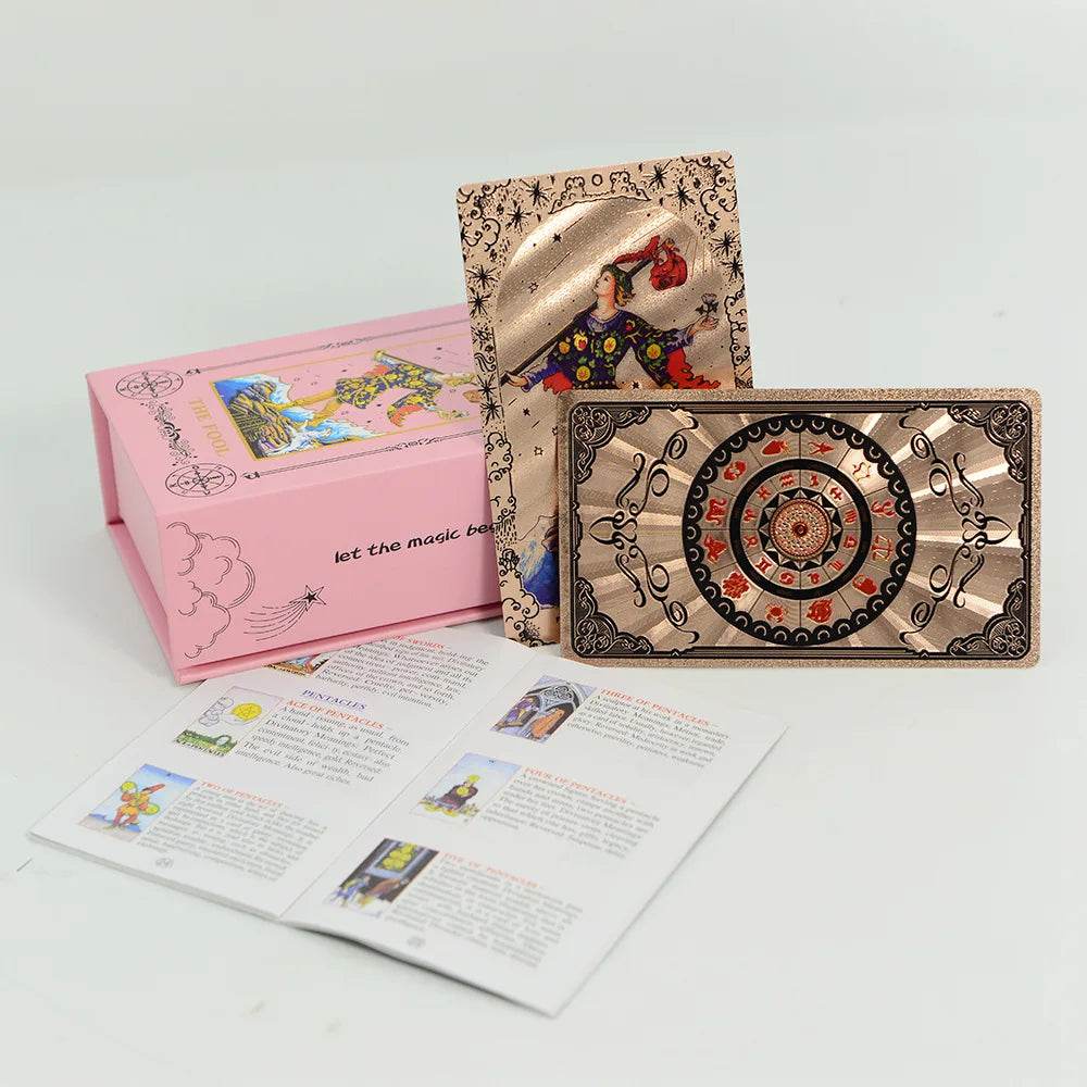Classic Rose Gold Thai Blessing Tarot Deck - 78 Waterproof & Durable Tarot Cards with Guidebook