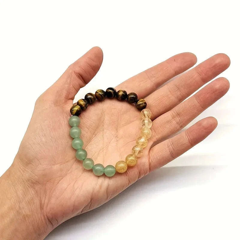 ✨ Good Luck Stone Beaded Bracelet – Green Aventurine & Yellow Tiger Eye Stone – Stress Relief Jewelry Gift for Men and Women
