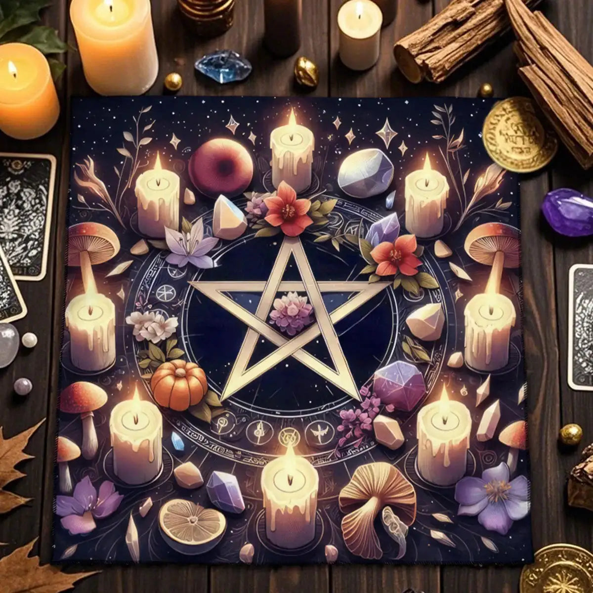 Gothic Tarot Tablecloth – Durable Polyester Altar Cloth Featuring Esoteric Designs for Divination and Ritual Use TLB (919)