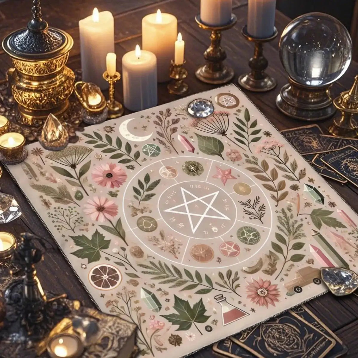 Gothic Tarot Tablecloth – Durable Polyester Altar Cloth Featuring Esoteric Designs for Divination and Ritual Use