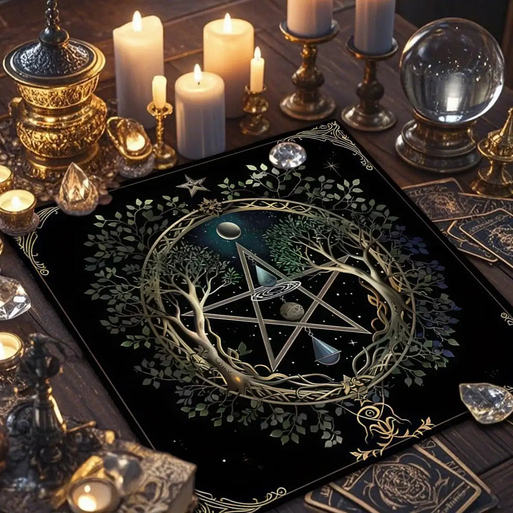 Gothic Tarot Tablecloth – Durable Polyester Altar Cloth Featuring Esoteric Designs for Divination and Ritual Use