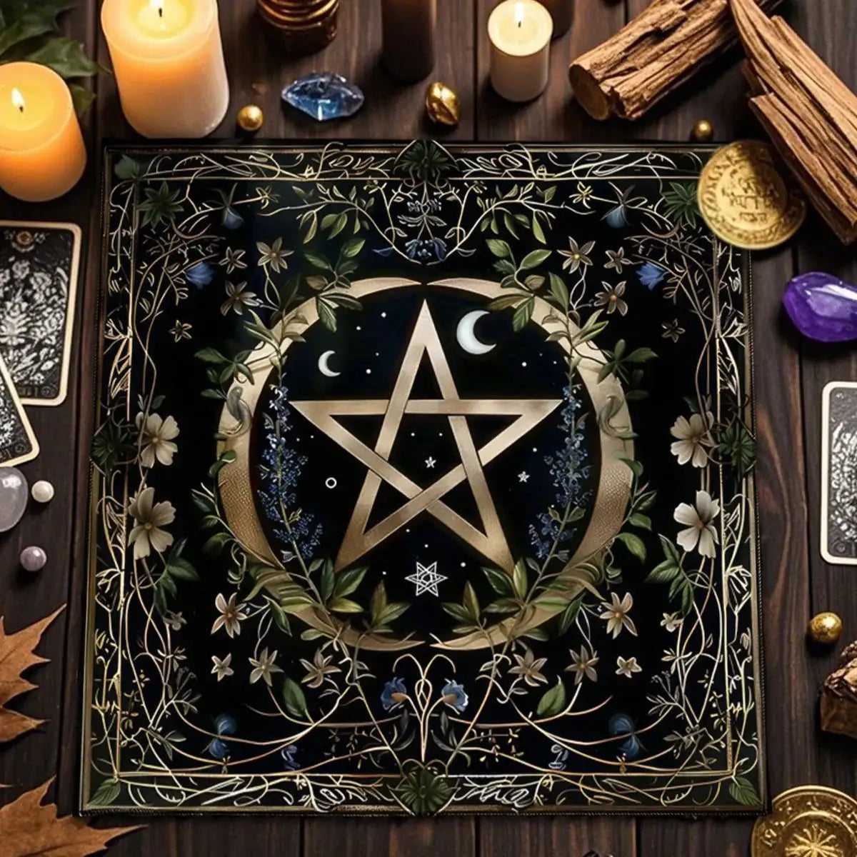 Gothic Tarot Tablecloth – Durable Polyester Altar Cloth Featuring Esoteric Designs for Divination and Ritual Use TLB (921)