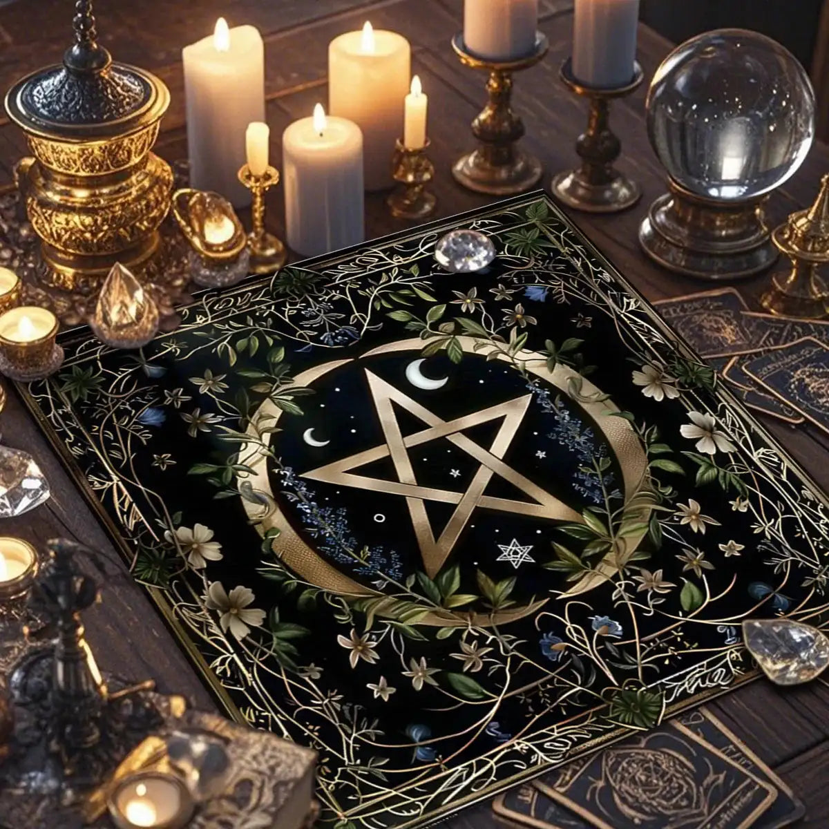 Gothic Tarot Tablecloth – Durable Polyester Altar Cloth Featuring Esoteric Designs for Divination and Ritual Use