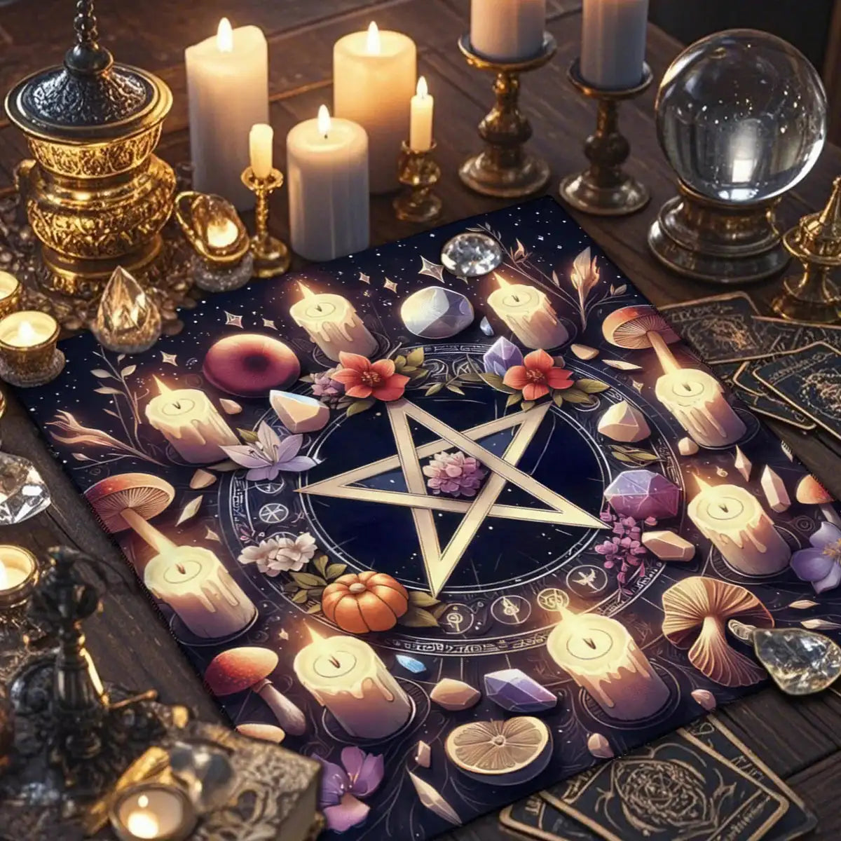 Gothic Tarot Tablecloth – Durable Polyester Altar Cloth Featuring Esoteric Designs for Divination and Ritual Use
