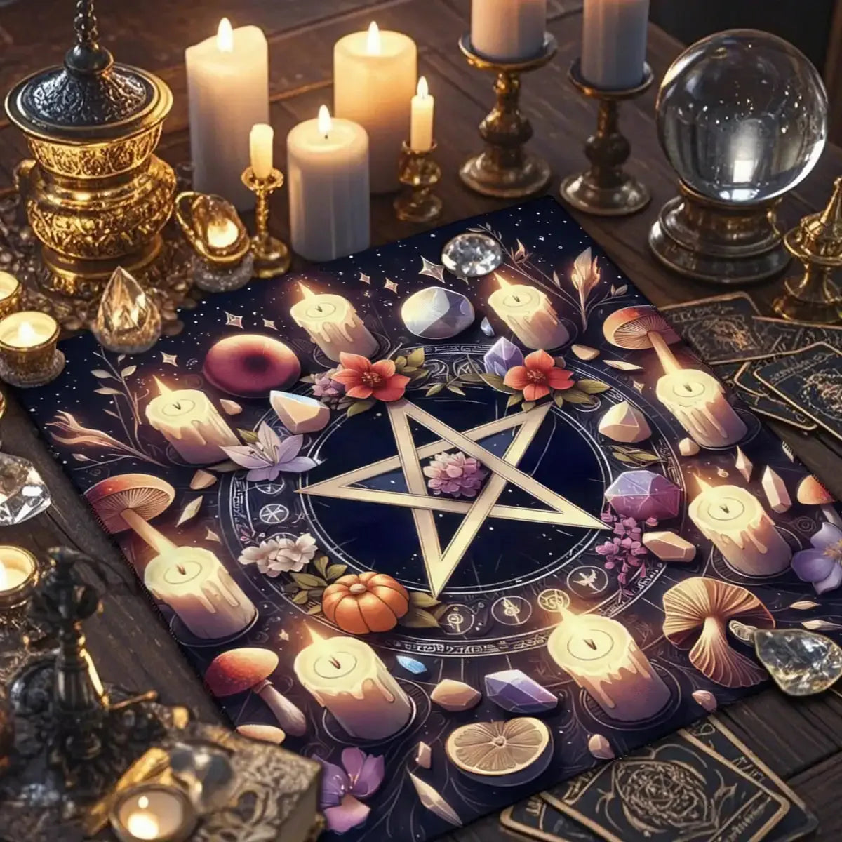 Gothic Tarot Tablecloth – Durable Polyester Altar Cloth Featuring Esoteric Designs for Divination and Ritual Use