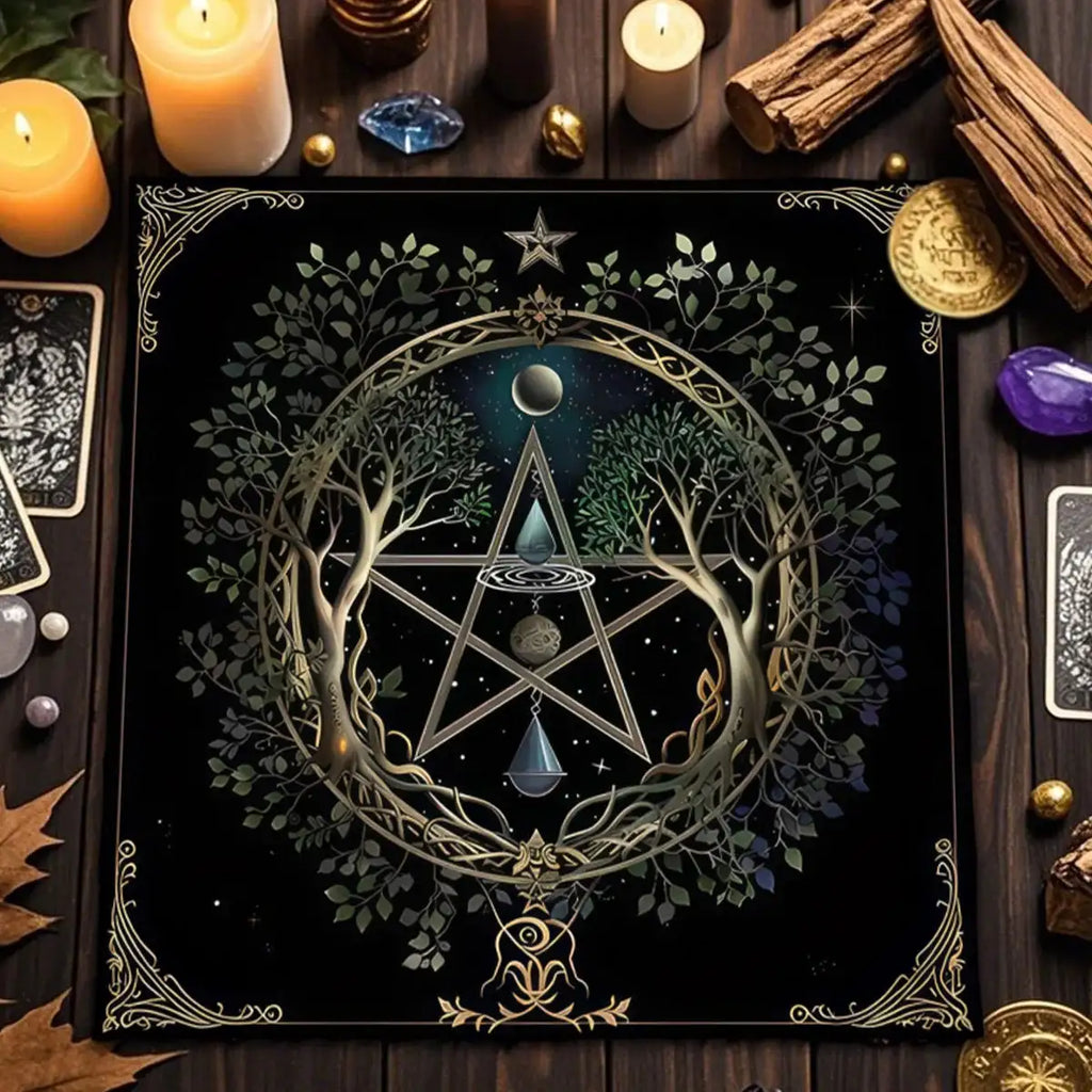 Gothic Tarot Tablecloth – Durable Polyester Altar Cloth Featuring Esoteric Designs for Divination and Ritual Use TLB (934)