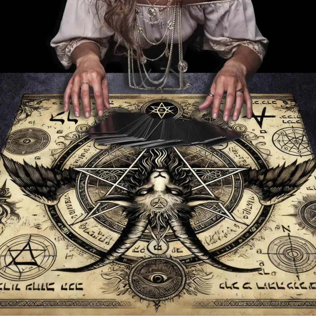 Gothic Tarot Tablecloth – Durable Polyester Altar Cloth Featuring Esoteric Designs for Divination and Ritual Use