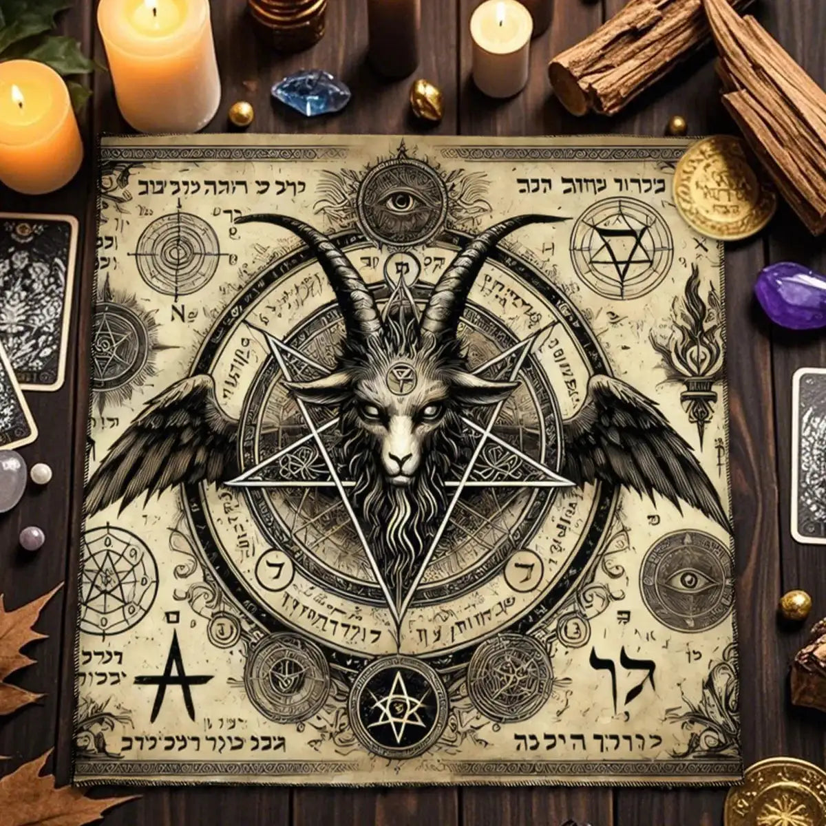 Gothic Tarot Tablecloth – Durable Polyester Altar Cloth Featuring Esoteric Designs for Divination and Ritual Use TLB (927)