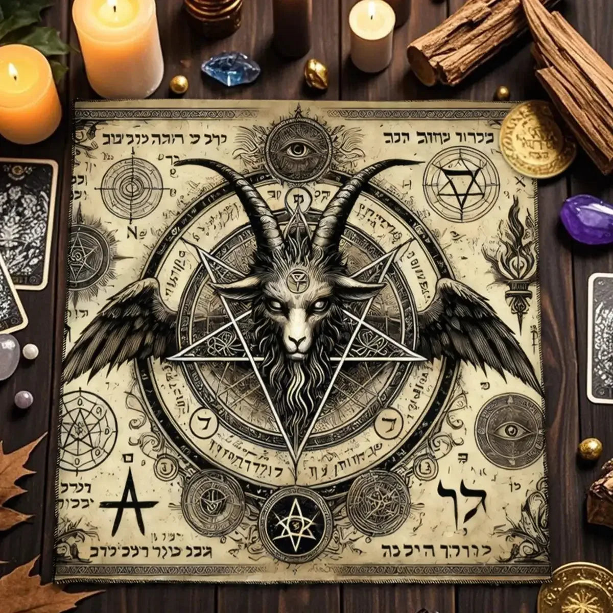 Gothic Tarot Tablecloth – Durable Polyester Altar Cloth Featuring Esoteric Designs for Divination and Ritual Use TLB (927)