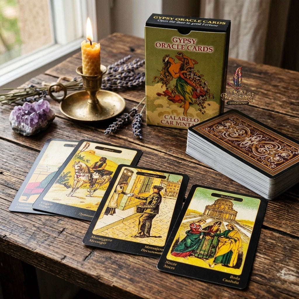 Gypsy Oracle Deck (52 Pcs Sibilla della Zingara Edition) - 350GSM Double-Embossed 19th-Century Reproduction Multilingual Cards for Intuitive Guidance & Oracle Collectors Thai Blessing Co By RURUECHA