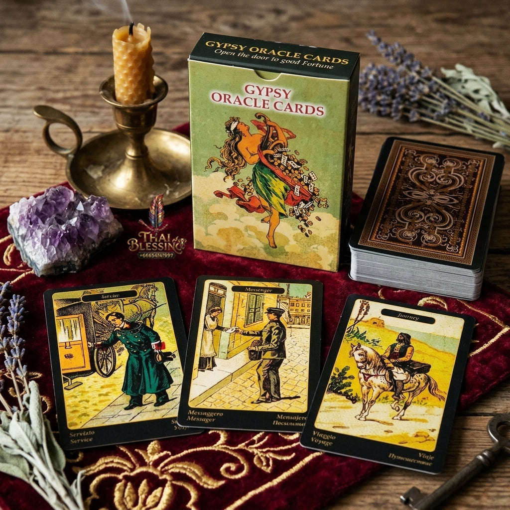 Gypsy Oracle Deck (52 Pcs Sibilla della Zingara Edition) - 350GSM Double-Embossed 19th-Century Reproduction Multilingual Cards for Intuitive Guidance & Oracle Collectors Thai Blessing Co By RURUECHA