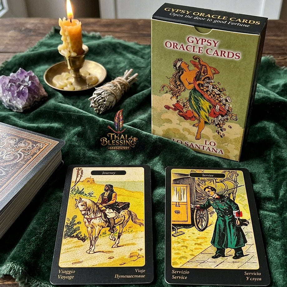 Gypsy Oracle Deck (52 Pcs Sibilla della Zingara Edition) - 350GSM Double-Embossed 19th-Century Reproduction Multilingual Cards for Intuitive Guidance & Oracle Collectors Thai Blessing Co By RURUECHA