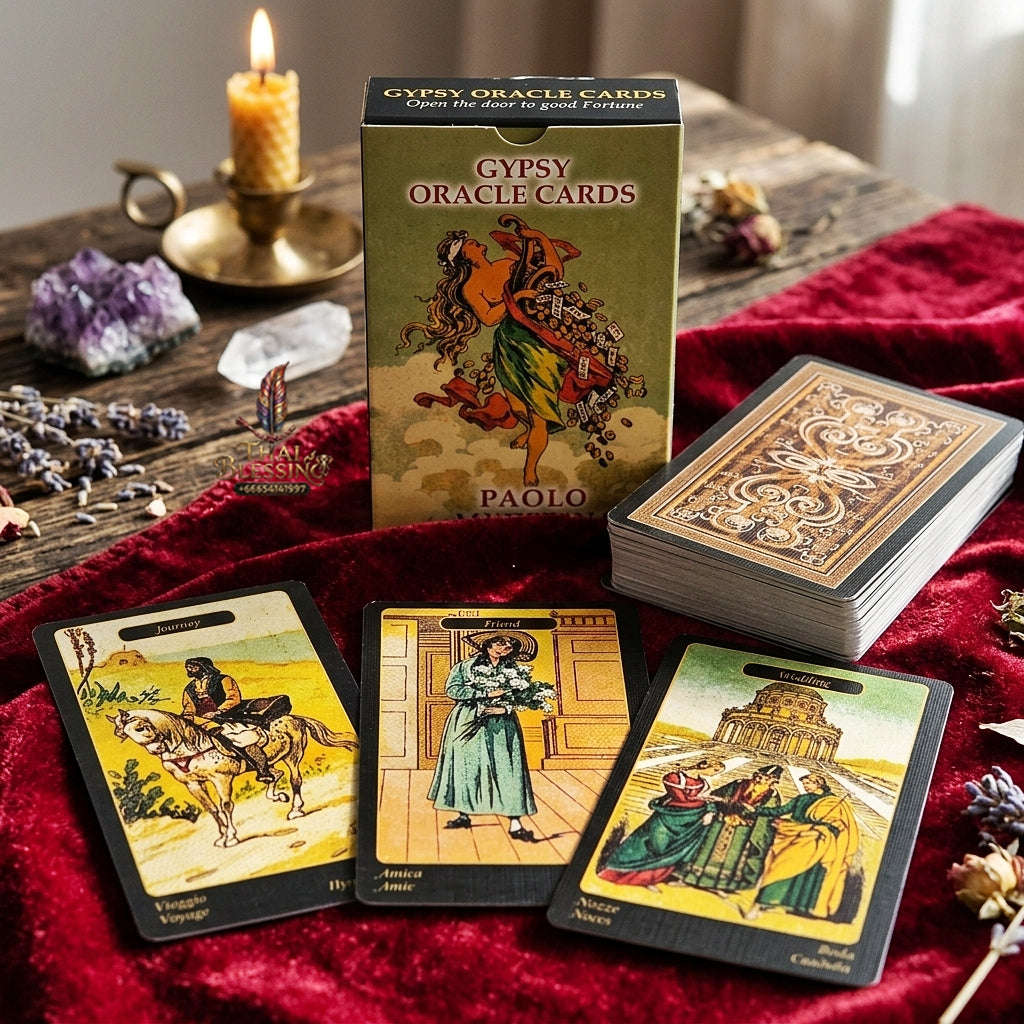 Gypsy Oracle Deck (52 Pcs Sibilla della Zingara Edition) - 350GSM Double-Embossed 19th-Century Reproduction Multilingual Cards for Intuitive Guidance & Oracle Collectors Thai Blessing Co By RURUECHA