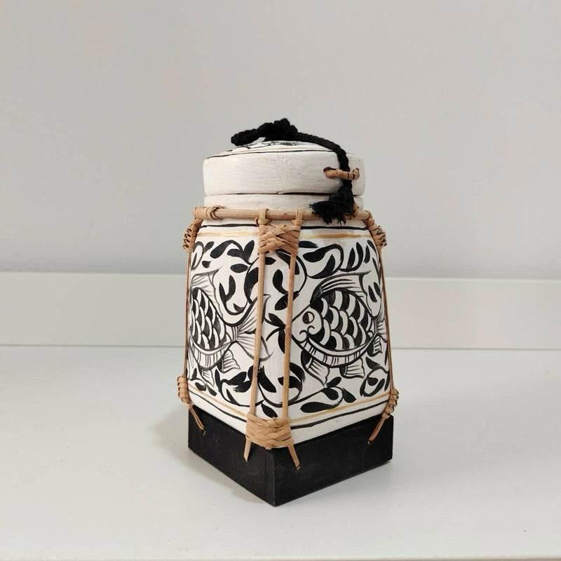 Handcrafted Bamboo Jewelry Box - Unique Lanna Souvenir for Elegant Storage ปลา