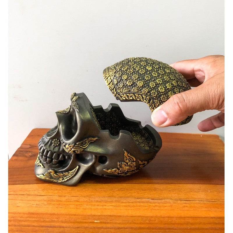 Handcrafted Gold Skull Ashtray with Unique Design for Distinctive Home Decor