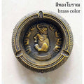 Handcrafted Peacock Elephant Ashtray - Unique Souvenir for Home Decor ทองโบราณ 14x14x3.5cm.