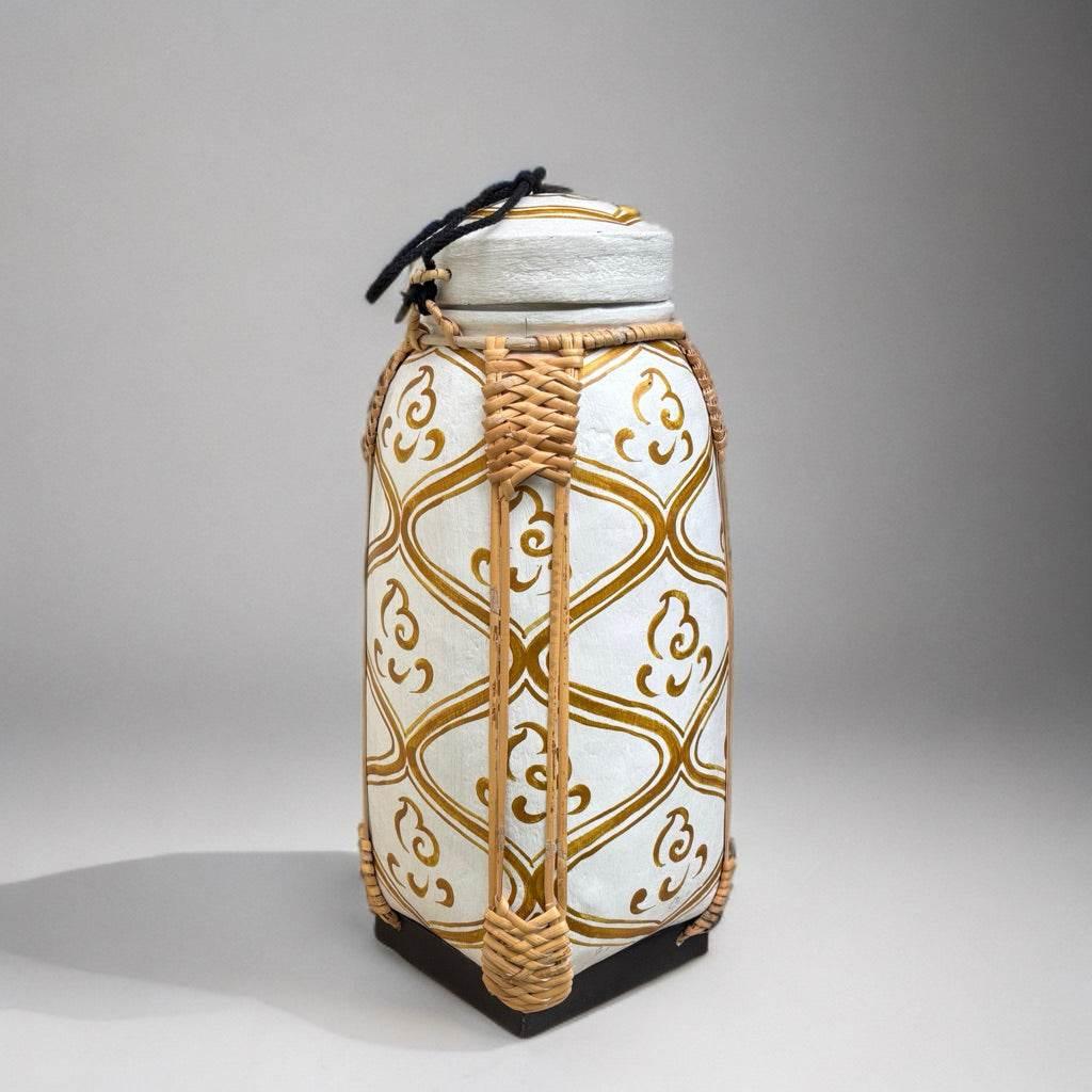 Handmade Bamboo Jar with Wood Powder Bowl ขาวทอง