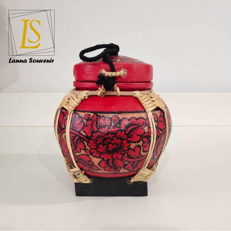 Handmade Bamboo Rice Box - Unique Authentic Thai Souvenir Jar 22