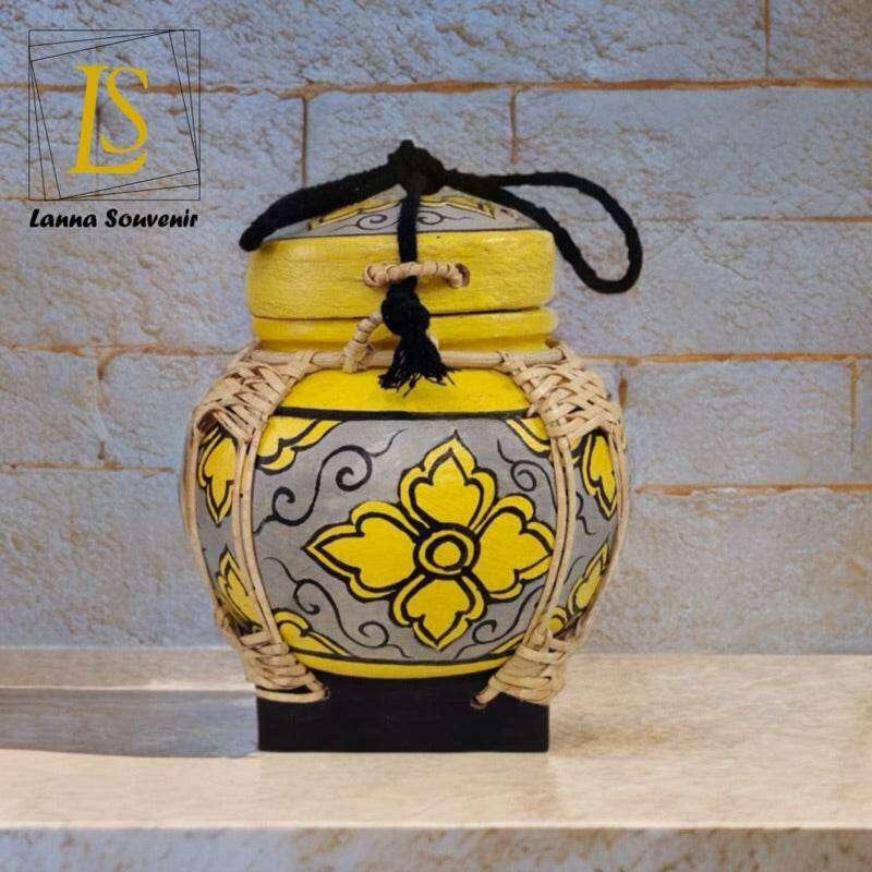 Handmade Bamboo Rice Box - Unique Authentic Thai Souvenir Jar 7