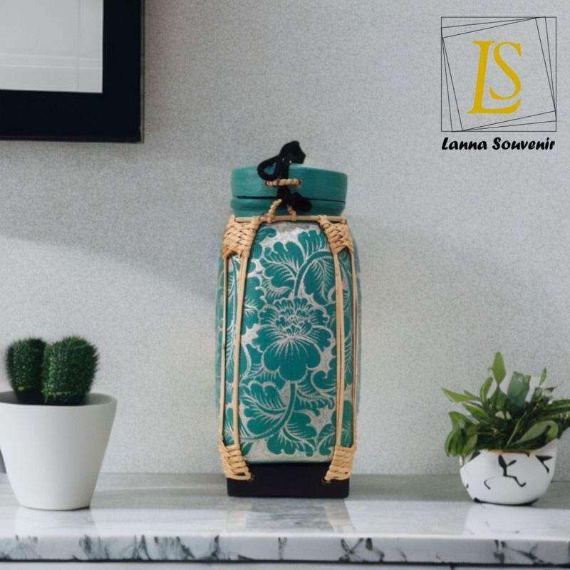 Handmade Bamboo Rice Box with Floral Design - Authentic Thai Craftsmanship