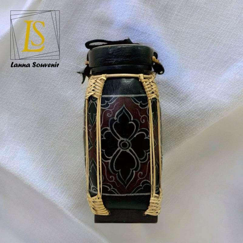 Handmade Bamboo Rice Box with Floral Design - Authentic Thai Craftsmanship ลายไทย