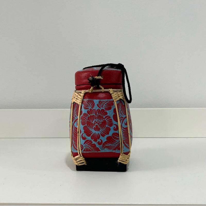 Handmade Thai Bamboo Rice Box - Thai Kratip Khao Storage Jar for Rice and Grains B33