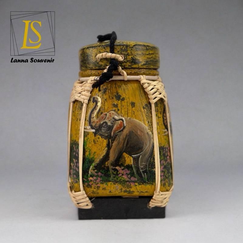 Handmade Thai Bamboo Rice Box - Thai Kratip Khao Storage Jar for Rice and Grains B86 Premium paint
