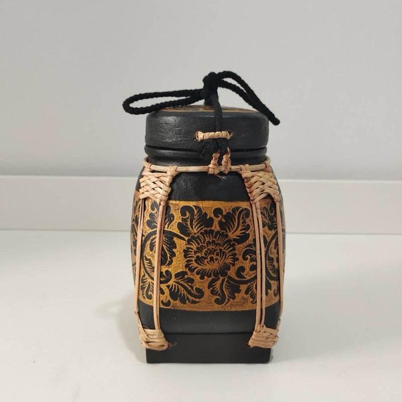 Handmade Thai Bamboo Rice Box - Thai Kratip Khao Storage Jar for Rice and Grains B46