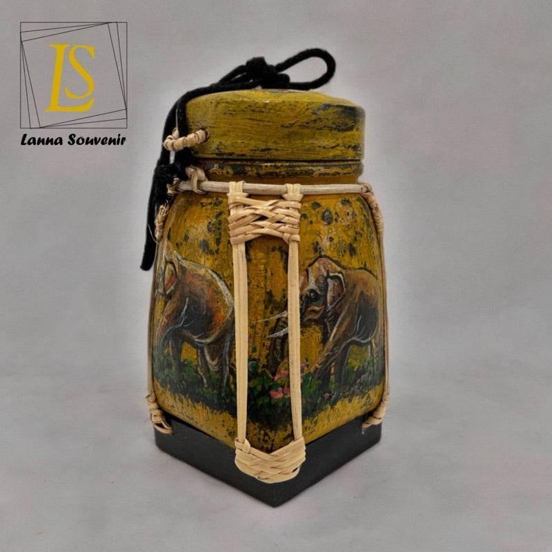 Handmade Thai Bamboo Rice Box - Thai Kratip Khao Storage Jar for Rice and Grains B89 Premium paint