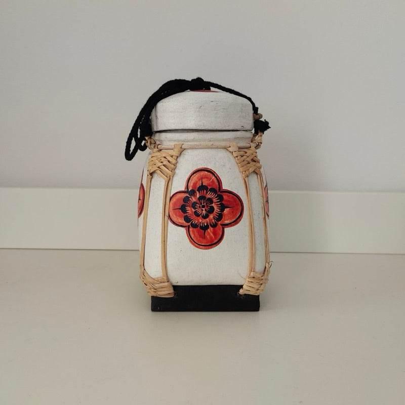 Handmade Thai Bamboo Rice Box - Thai Kratip Khao Storage Jar for Rice and Grains B13