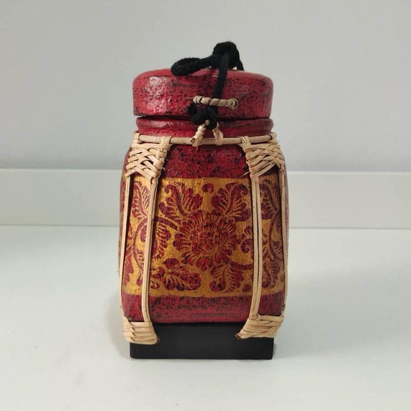 Handmade Thai Bamboo Rice Box - Thai Kratip Khao Storage Jar for Rice and Grains B49