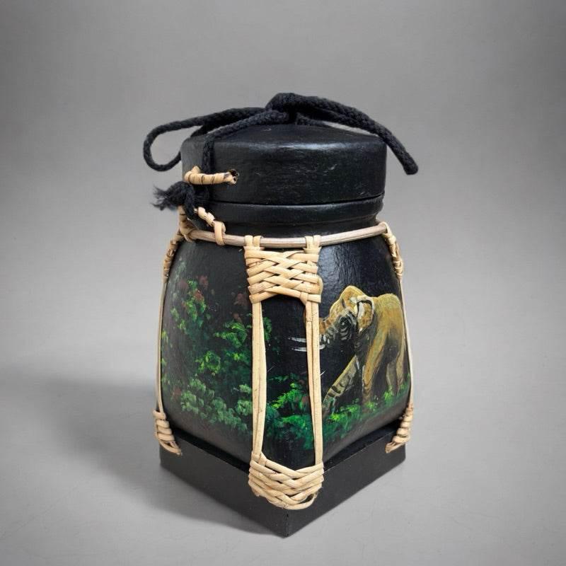 Handmade Thai Bamboo Rice Box - Thai Kratip Khao Storage Jar for Rice and Grains B23 Premium