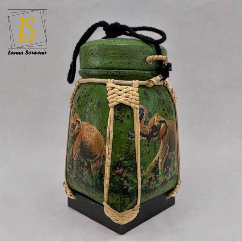 Handmade Thai Bamboo Rice Box - Thai Kratip Khao Storage Jar for Rice and Grains B91 Premium paint