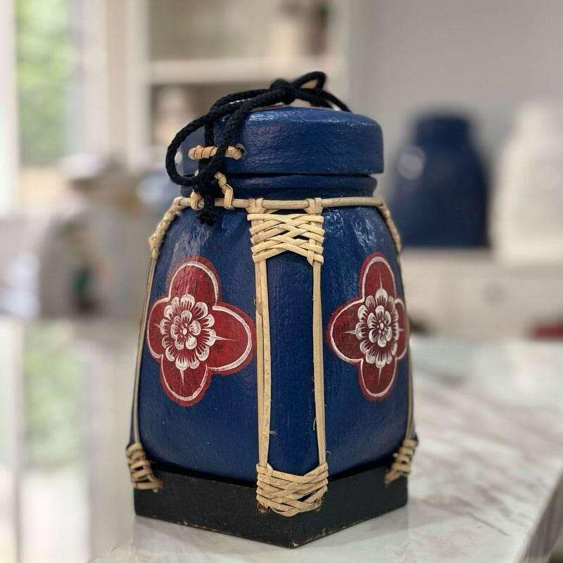 Handmade Thai Bamboo Rice Box - Thai Kratip Khao Storage Jar for Rice and Grains B27