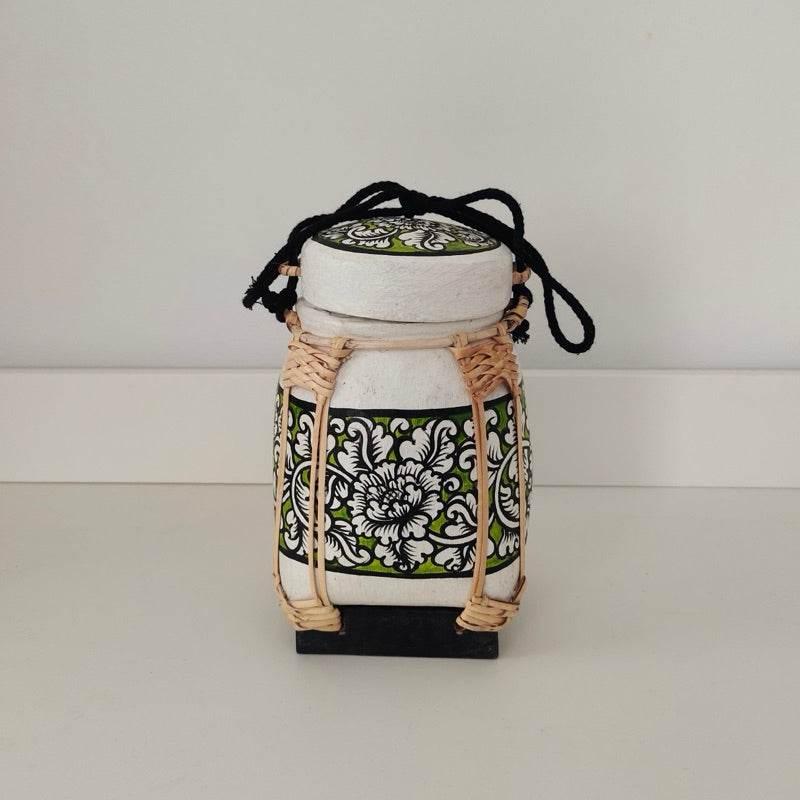 Handmade Thai Bamboo Rice Box - Thai Kratip Khao Storage Jar for Rice and Grains B12
