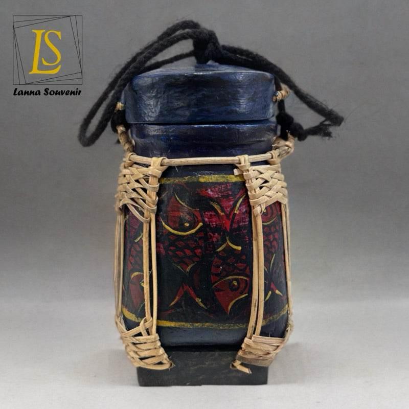 Handmade Thai Rice Basket Vase - Mini Lanna Bamboo Decorative Jar A31