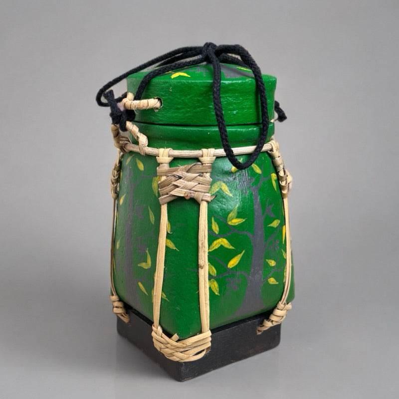 Handmade Thai Rice Basket Vase - Mini Lanna Bamboo Decorative Jar A51