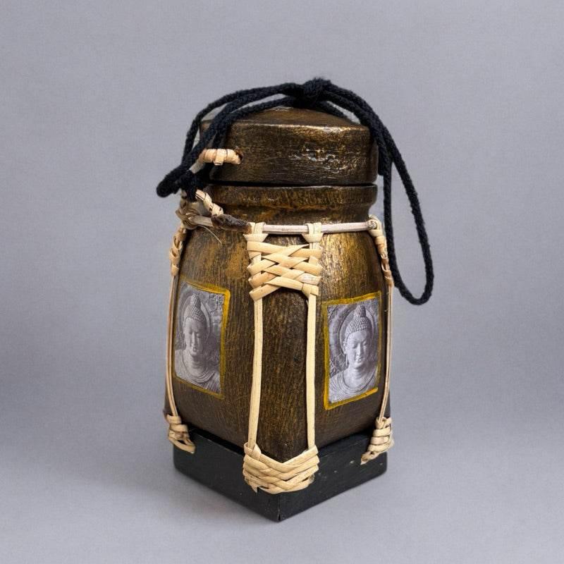 Handmade Thai Rice Basket Vase - Mini Lanna Bamboo Decorative Jar A49