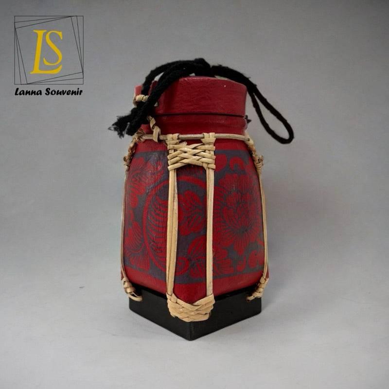 Handmade Thai Rice Basket Vase - Mini Lanna Bamboo Decorative Jar A11
