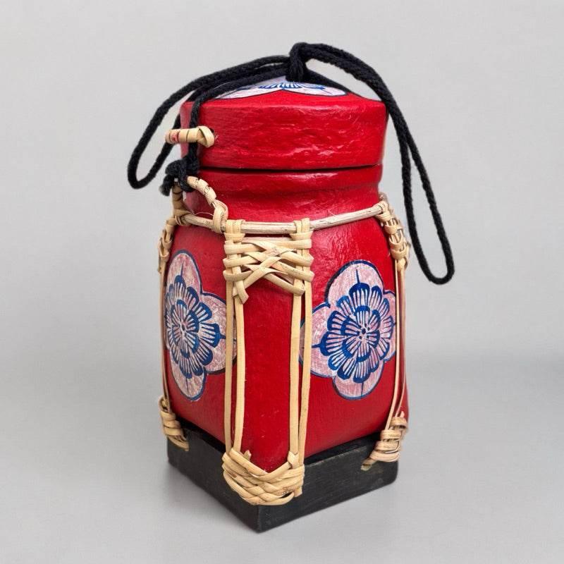 Handmade Thai Rice Basket Vase - Mini Lanna Bamboo Decorative Jar A12