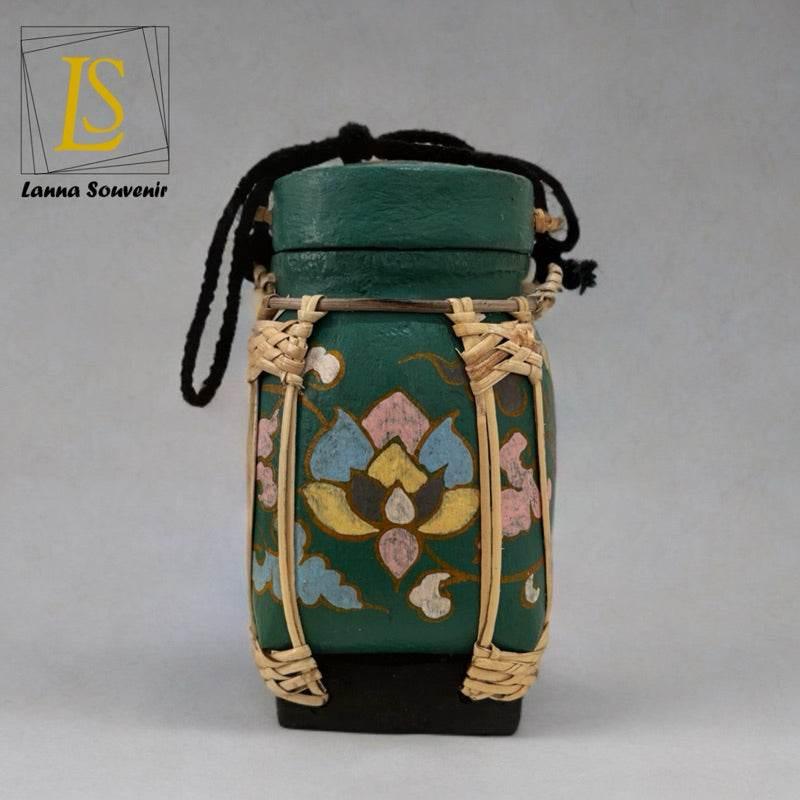 Handmade Thai Rice Basket Vase - Mini Lanna Bamboo Decorative Jar A30